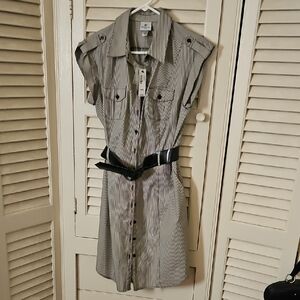 Worthington Black and Gray Button-Down Midi Dress